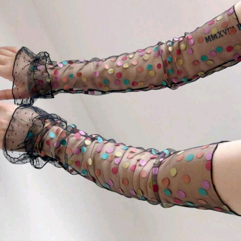 Black Sheer Polka Dot Arm Sleeves